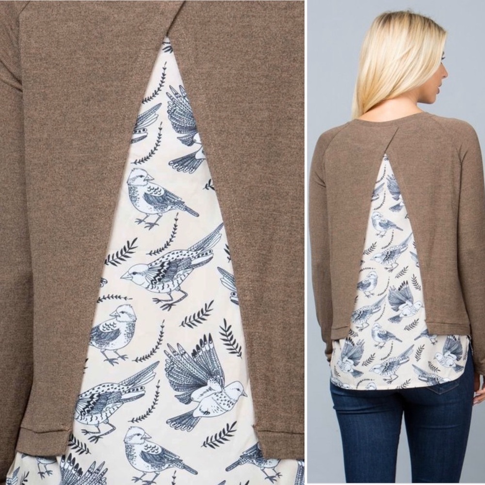 Bird print sweater with peakaboo vent - Picture 3 of 8